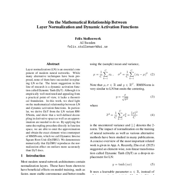 On the Mathematical Relationship Between Layer Normalization and ...
