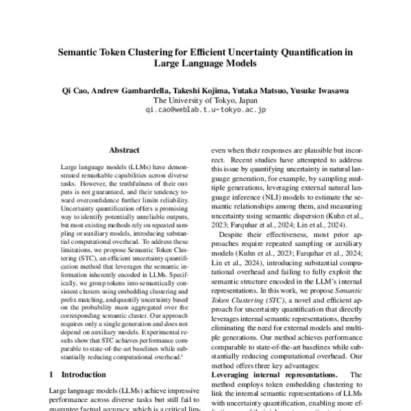 Semantic Token Clustering for Efficient Uncertainty Quantification in ...