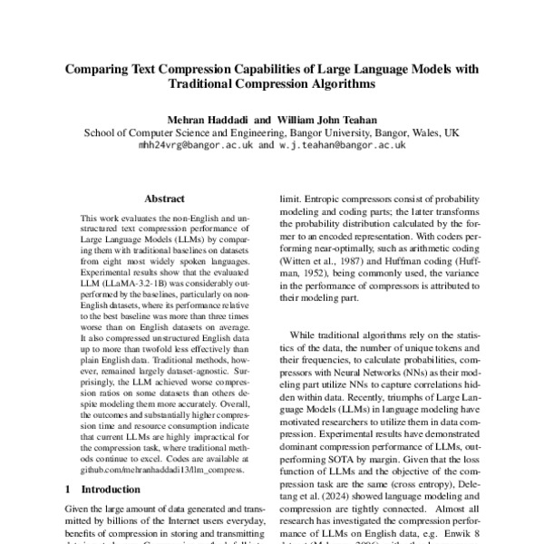 Comparing Text Compression Capabilities of Large Language Models with ...