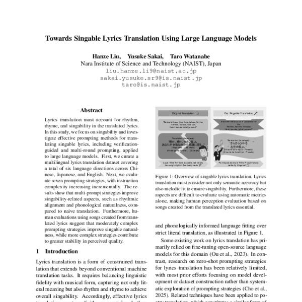 Towards Singable Lyrics Translation Using Large Language Models - ACL ...