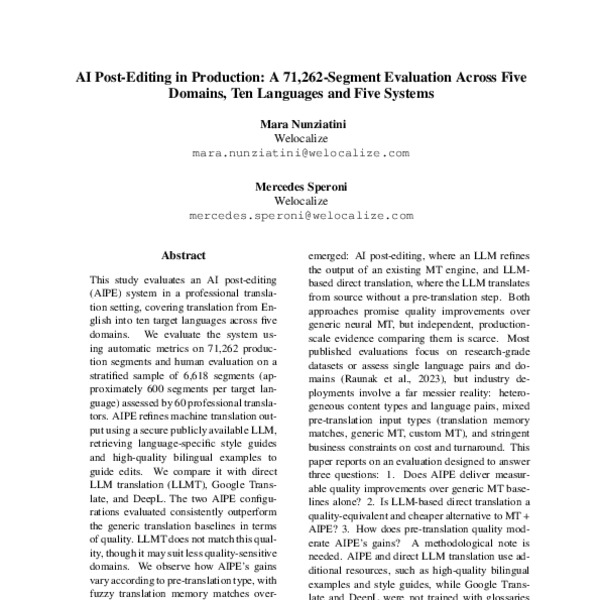 AI Post-Editing in Production: A 71,262-Segment Evaluation Across Five Domains, Ten Languages and Five Systems