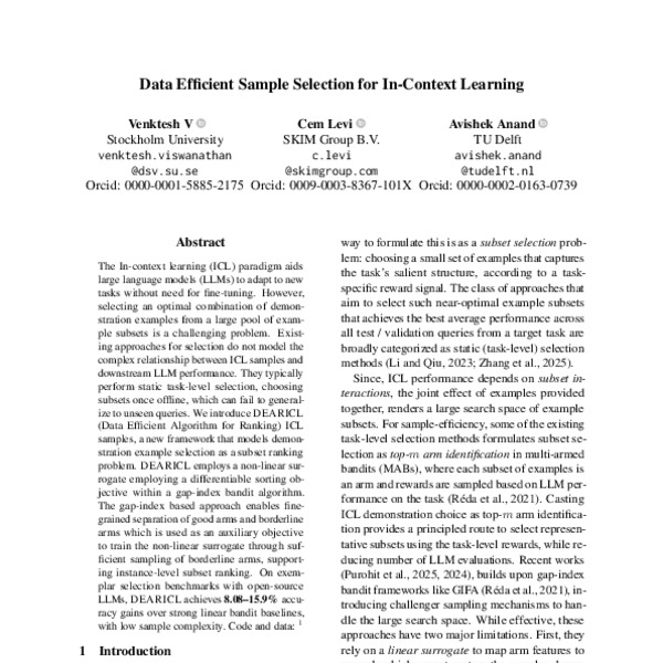 Data Efficient Sample Selection for In-Context Learning - ACL Anthology