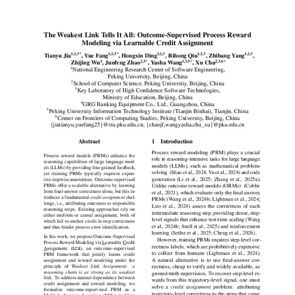 The Weakest Link Tells It All: Outcome-Supervised Process Reward ...