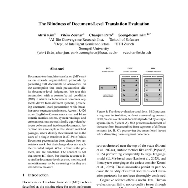 The Blindness of Document-Level Translation Evaluation - ACL Anthology