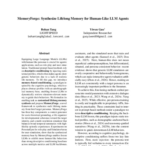 MemoryForge: Synthesize Lifelong Memory for Human-Like LLM Agents - ACL ...