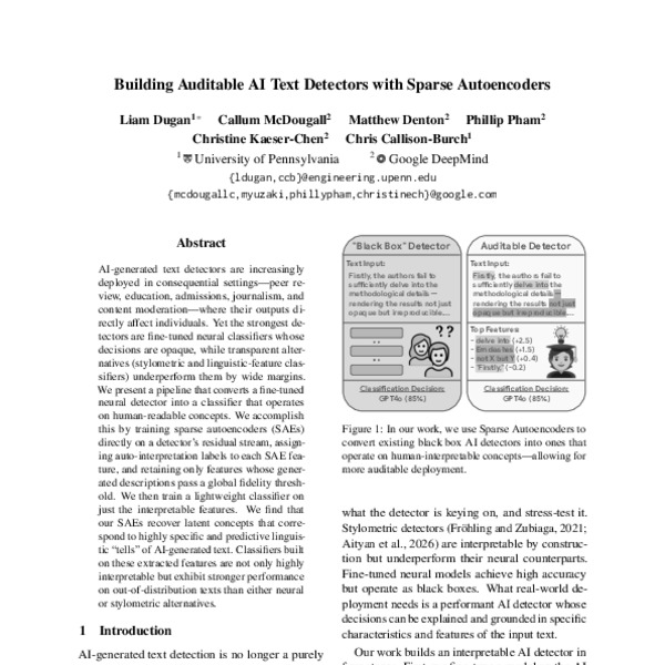 Building Auditable AI Text Detectors with Sparse Autoencoders - ACL ...