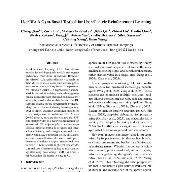UserRL: A Gym-Based Testbed for User-Centric Reinforcement Learning ...