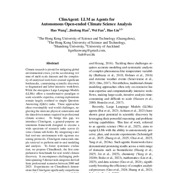 ClimAgent: LLM as Agents for Autonomous Open-ended Climate Science ...