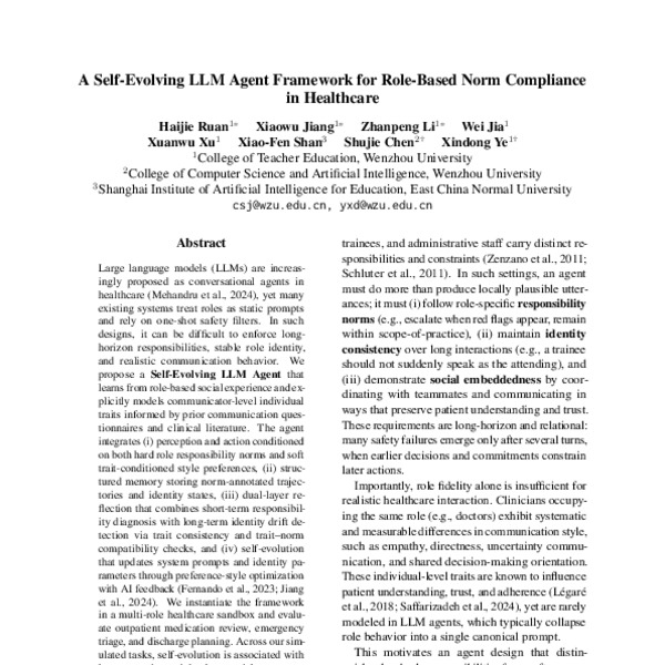 A Self-Evolving LLM Agent Framework for Role-Based Norm Compliance in ...
