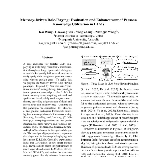 Memory-Driven Role-Playing: Evaluation and Enhancement of Persona ...