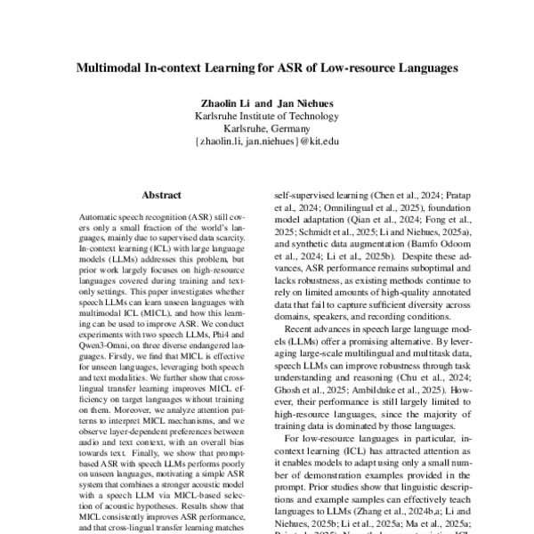 Multimodal In-context Learning for ASR of Low-resource Languages - ACL ...