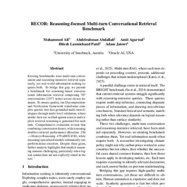 RECOR: Reasoning-focused Multi-turn Conversational Retrieval Benchmark ...
