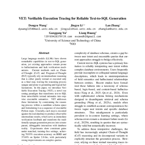 VET: Verifiable Execution Tracing for Reliable Text-to-SQL Generation ...