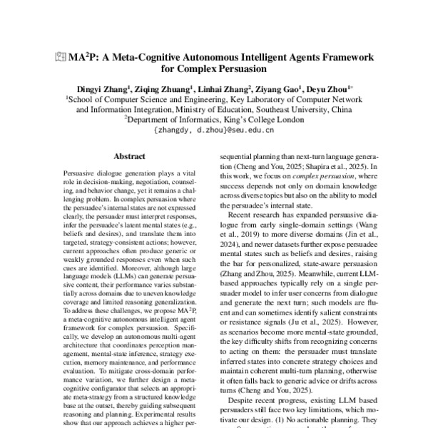 MA2P: A Meta-Cognitive Autonomous Intelligent Agents Framework for ...