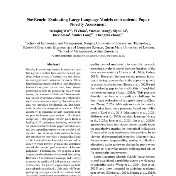 NovBench: Evaluating Large Language Models on Academic Paper Novelty ...