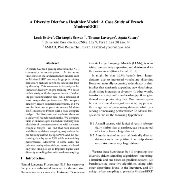 A Diversity Diet for a Healthier Model: A Case Study of French ModernBERT