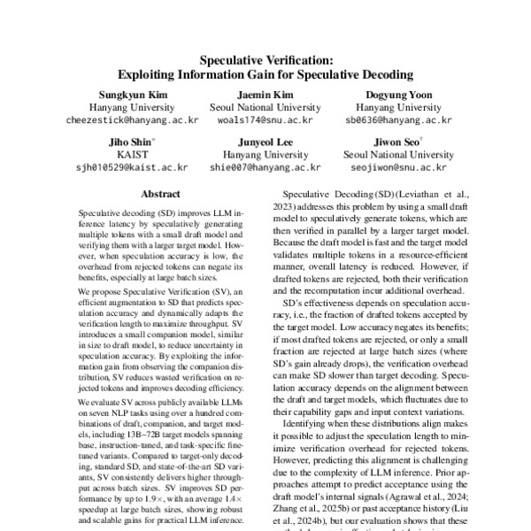 Speculative Verification: Exploiting Information Gain for Speculative ...