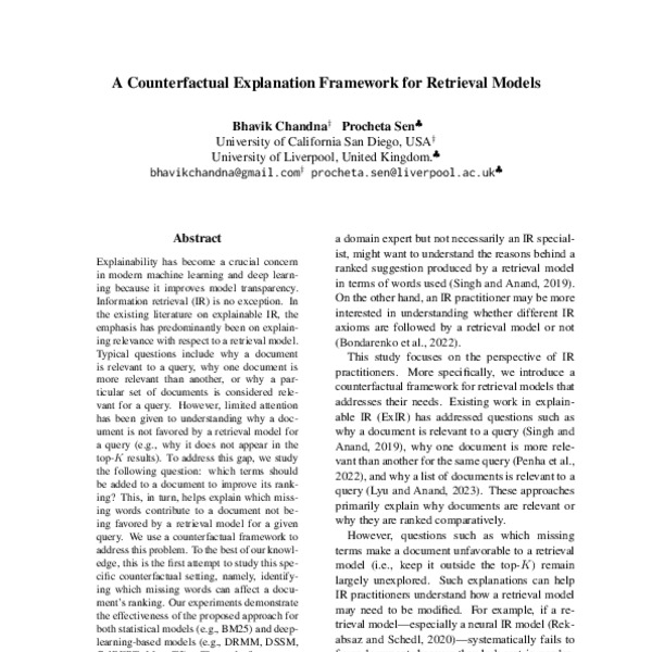 A Counterfactual Explanation Framework for Retrieval Models