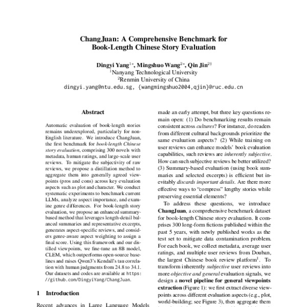 ChangJuan: A Comprehensive Benchmark for Book-Length Chinese Story ...