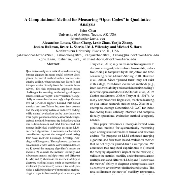 A Computational Method for Measuring Open Codes in Qualitative Analysis