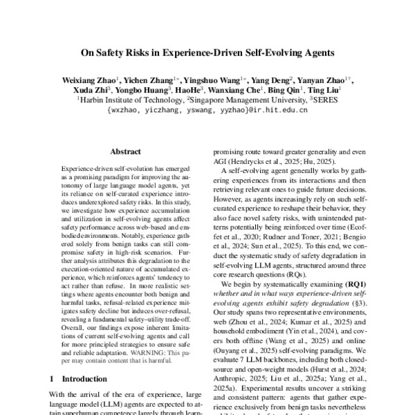 On Safety Risks in Experience-Driven Self-Evolving Agents - ACL Anthology