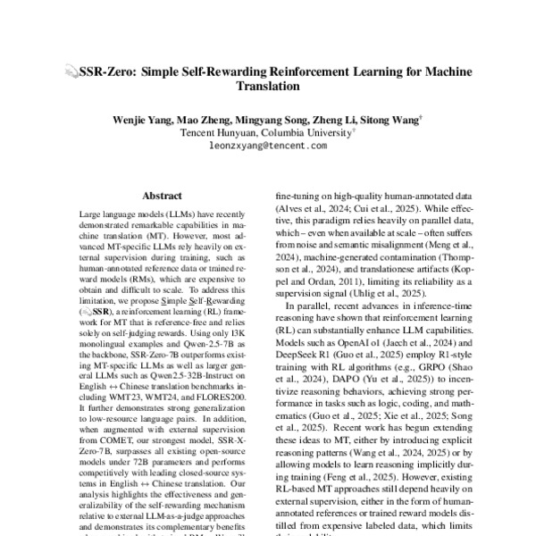 SSR-Zero: Simple Self-Rewarding Reinforcement Learning for Machine ...