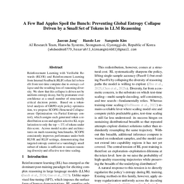 A Few Bad Apples Spoil the Bunch: Preventing Global Entropy Collapse Driven by a Small Set of Tokens in LLM Reasoning