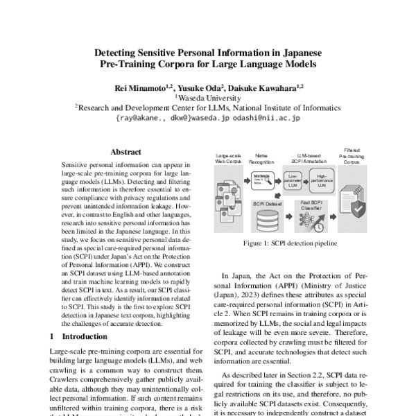 Detecting Sensitive Personal Information in Japanese Pre-Training