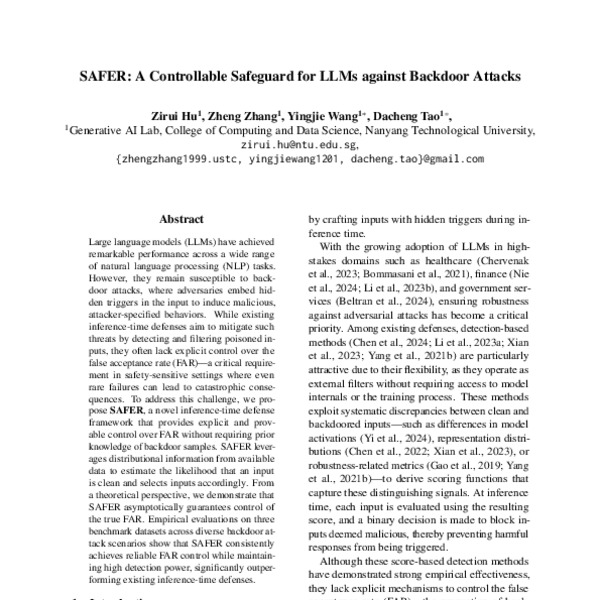 SAFER: A Controllable Safeguard for LLMs against Backdoor Attacks - ACL ...