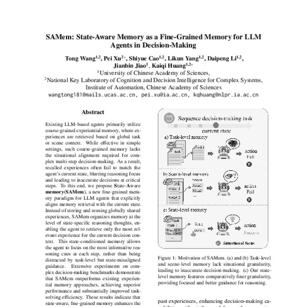 SAMem: State-Aware Memory as a Fine-Grained Memory for LLM Agents in ...