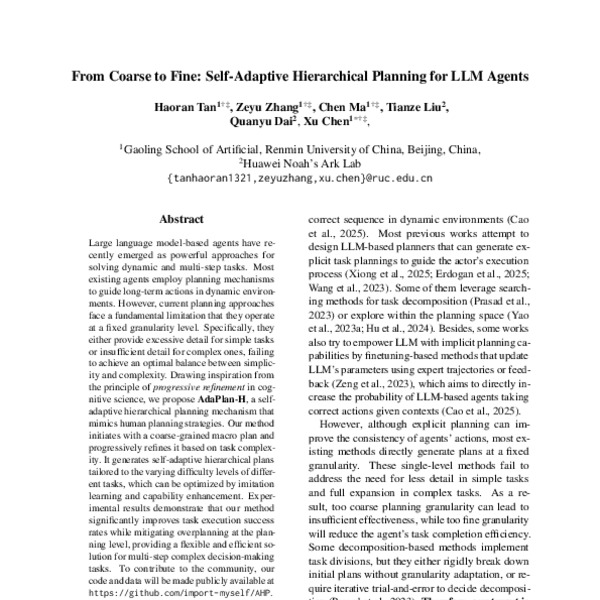 From Coarse to Fine: Self-Adaptive Hierarchical Planning for LLM Agents ...