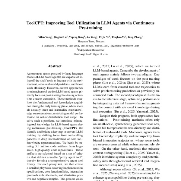 ToolCPT: Improving Tool Utilization in LLM Agents via Continuous Pre ...