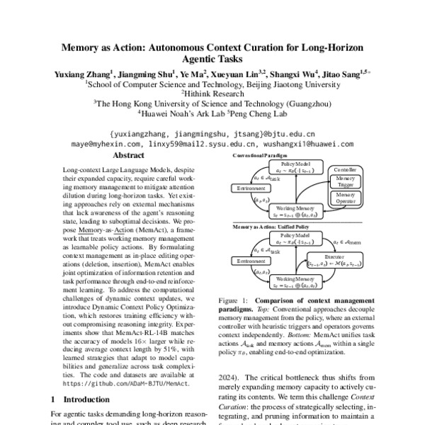Memory as Action: Autonomous Context Curation for Long-Horizon Agentic ...