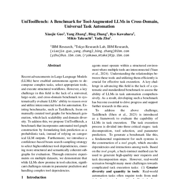 UniToolBench: A Benchmark for Tool-Augmented LLMs in Cross-Domain ...
