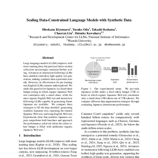 Scaling Data-Constrained Language Models with Synthetic Data - ACL ...
