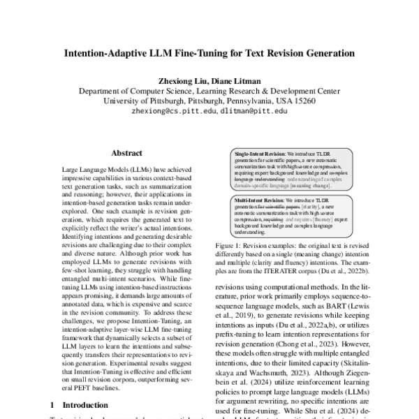 Intention-Adaptive LLM Fine-Tuning for Text Revision Generation - ACL ...