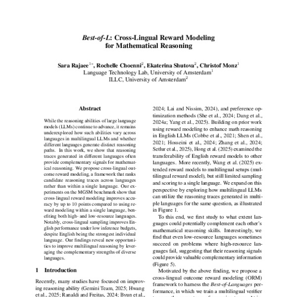 Best-of-L: Cross-Lingual Reward Modeling for Mathematical Reasoning ...