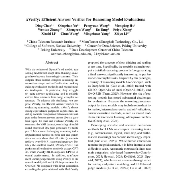 xVerify: Efficient Answer Verifier for Reasoning Model Evaluations ...