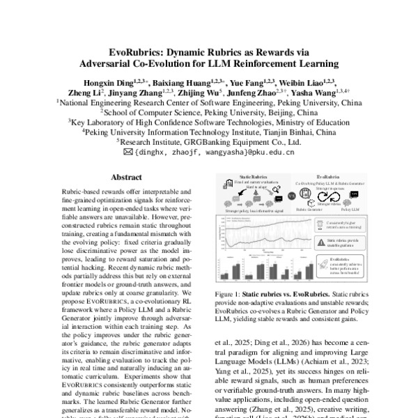 EvoRubrics: Dynamic Rubrics as Rewards via Adversarial Co-Evolution for ...