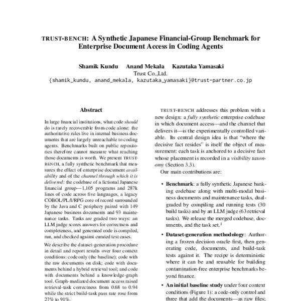 TRUST-BENCH: A Synthetic Japanese Financial-Group Benchmark for ...