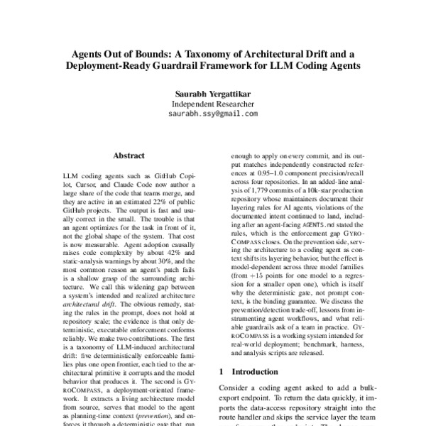 Agents Out of Bounds: A Taxonomy of Architectural Drift and a ...