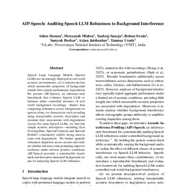 AIP-Speech: Auditing Speech LLM Robustness to Background Interference