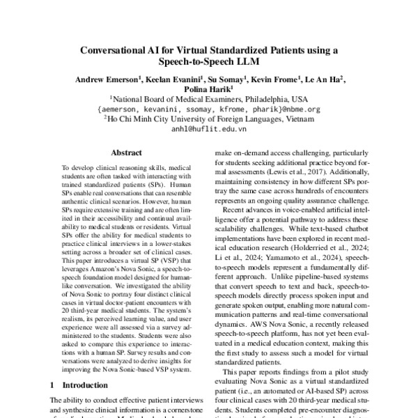 Conversational AI for Virtual Standardized Patients using a Speech-to ...