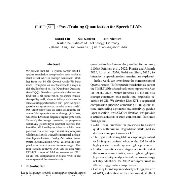 Diet-KIT: Post-Training Quantization for Speech LLMs