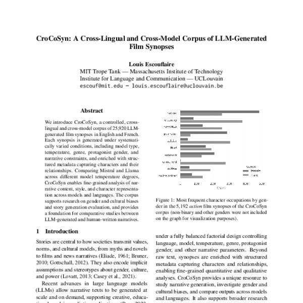 CroCoSyn: A Cross-Lingual and Cross-Model Corpus of LLM-Generated Film ...