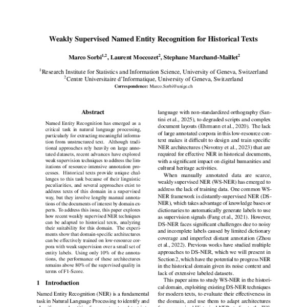 Weakly Supervised Named Entity Recognition for Historical Texts - ACL ...