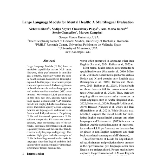 Large Language Models for Mental Health: A Multilingual Evaluation ...