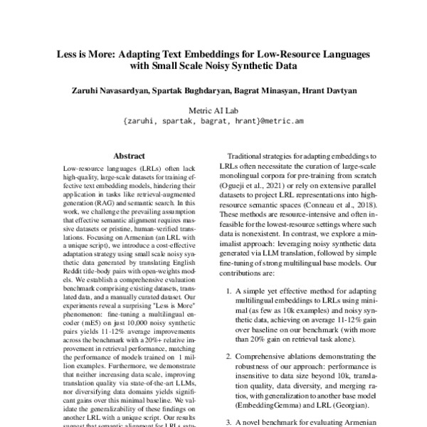 Less is More: Adapting Text Embeddings for Low-Resource Languages with ...