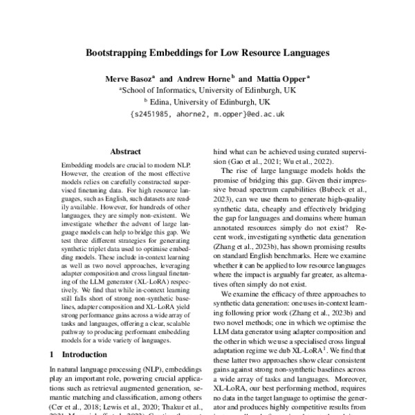 Bootstrapping Embeddings for Low Resource Languages - ACL Anthology