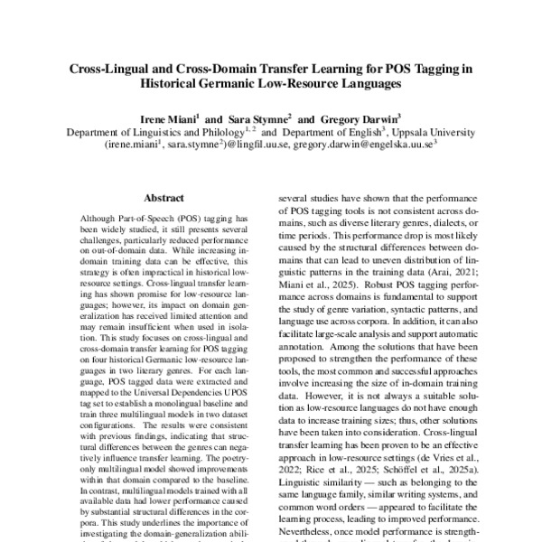 Cross-Lingual and Cross-Domain Transfer Learning for POS Tagging in ...